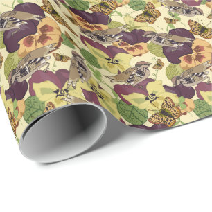  Sparrows & Pansies – Vintage Garden-Inspired Wrapping Paper