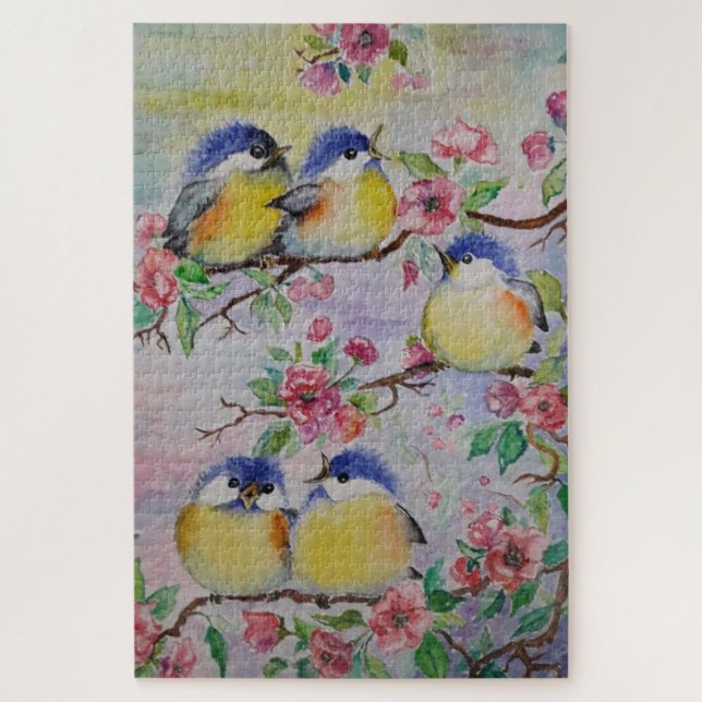 Sparrows Puzzle Spring Birds - Painting (Vertical)