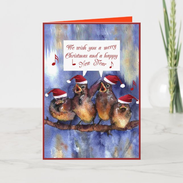 sparrows wishing merry christmas holiday card (Front)