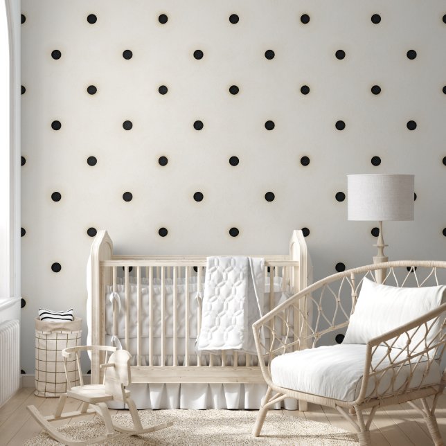 Sparse Black Polka Dots on Ivory Wallpaper (Kids)
