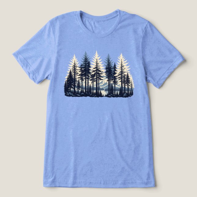 Sparse Forest Pine Trees Mountain Lake Tri-Blend Shirt (Design Front)