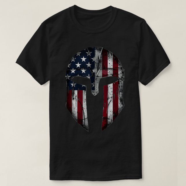 Spartan American Flag for Patriotic Men Women Vint T-Shirt (Design Front)