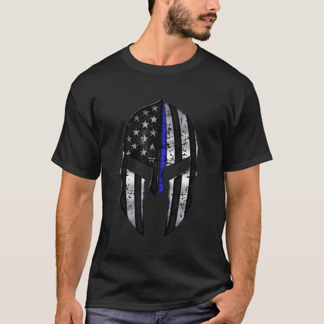 Spartan Blue Line Police Support T-Shirt (Front)
