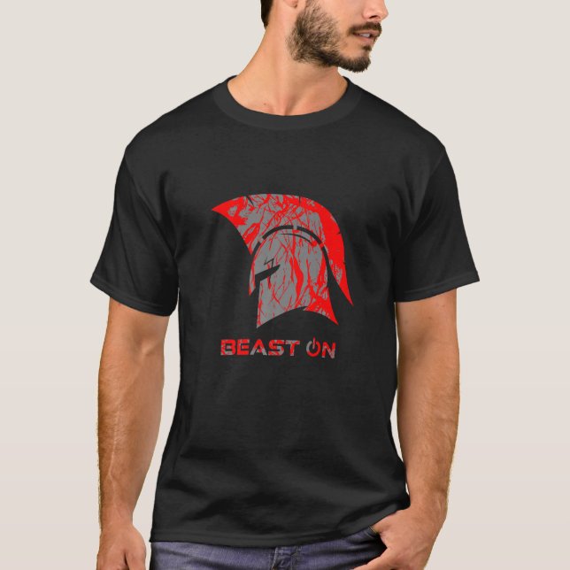 Spartan Helmet Beast On Gym Motivation Fitness Say T-Shirt (Front)