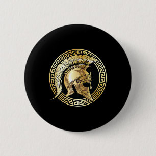 Spartan Helmet Gold Gladiator Sparta Greek Workout 6 Cm Round Badge