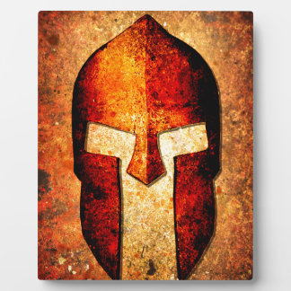 Spartan Helmet On Rust Background With A Colour Bu Plaque