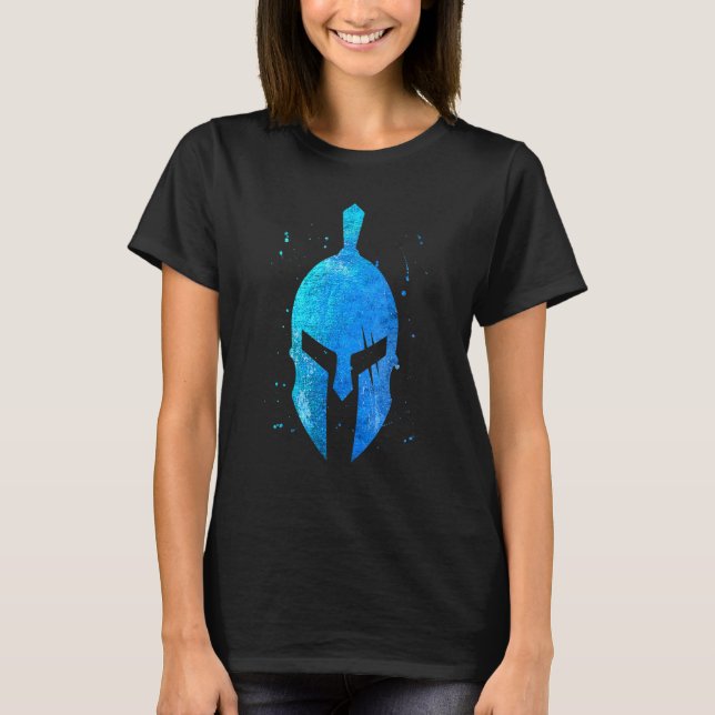 Spartan Helmet Symbol Blue Sparta Gladiator Workou T-Shirt (Front)