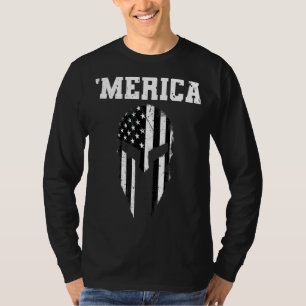 Spartan Helmet Usa Flag Merica 4th Of July T-Shirt