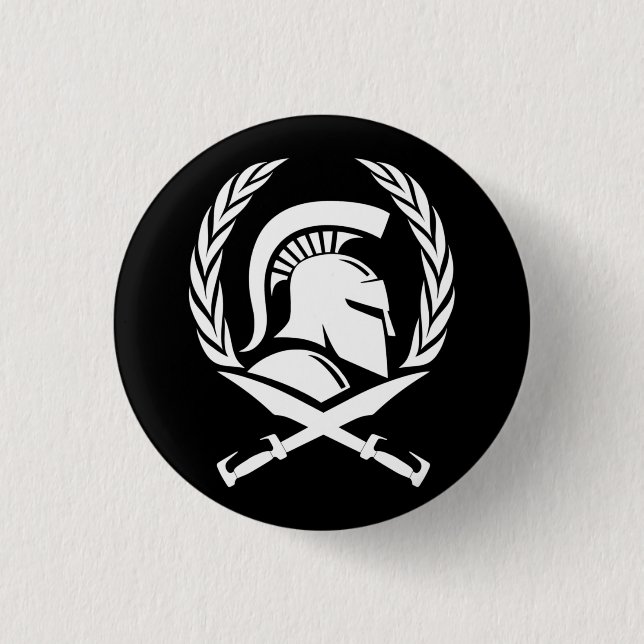 Spartan Helmet Wreath and Sword 3 Cm Round Badge (Front)