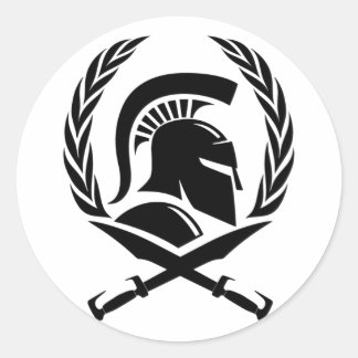 Spartan Helmet Wreath and Sword Classic Round Sticker