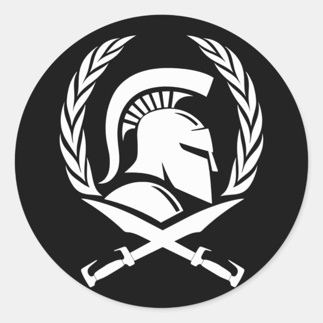 Spartan Helmet Wreath and Sword Classic Round Sticker (Front)
