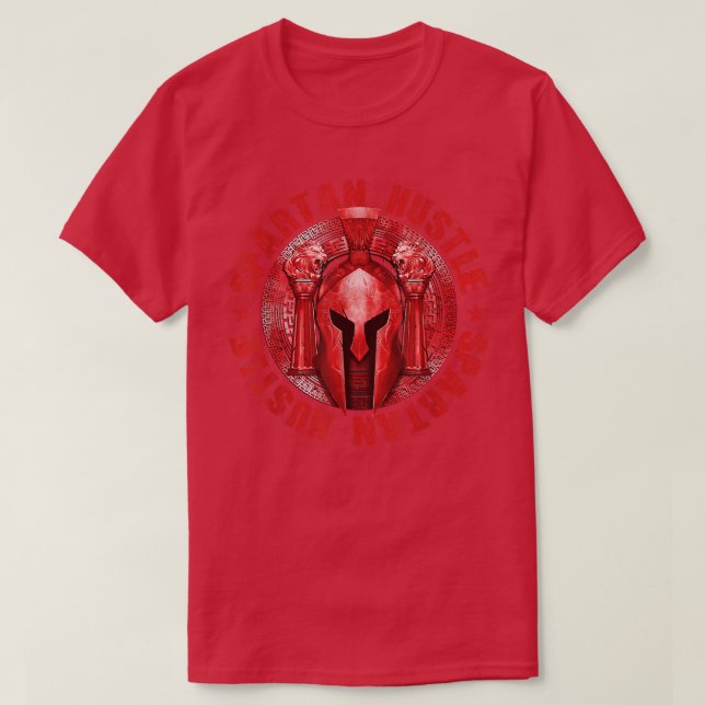 Spartan Hustle Red  Workout Sparta Gladiator Motiv T-Shirt (Design Front)