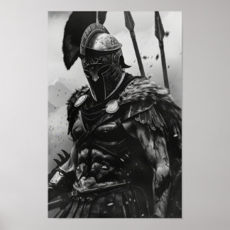 Spartan Warrior in Black and White Armour Poster