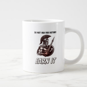 Spartan Warrior Motivation "Earn It" Ink Sketch De Large Coffee Mug