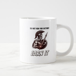 Spartan Warrior Motivation "Earn It" Ink Sketch De Large Coffee Mug