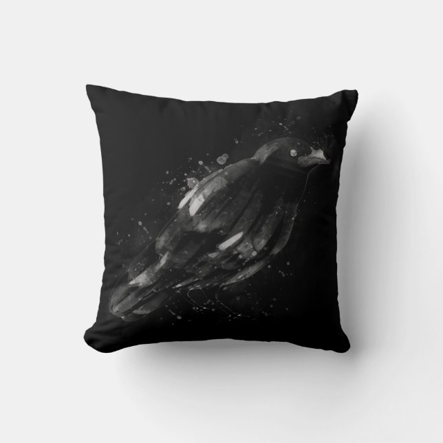Spattered Watercolor Raven Two-Tone Throw Pillow (Front)