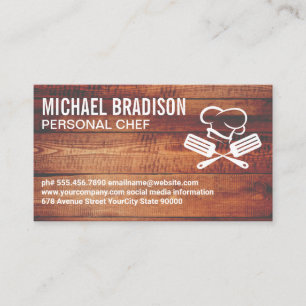 Spatula Chef Hat Logo   Wood Business Card