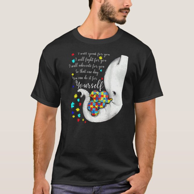 Speak For You Elephant Mum Autism Child Autism Awa T-Shirt (Front)