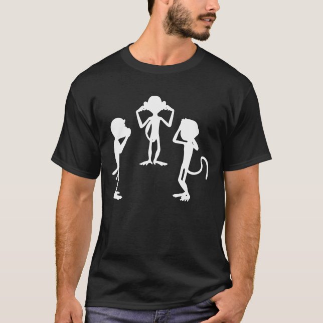 Speak Hear & See No Evil Three Monkies Wise Monkey T-Shirt (Front)