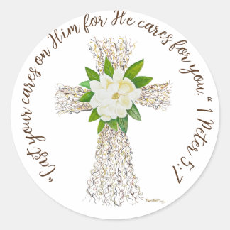 Speak Jesus Cross with Magnolia Classic Round Sticker