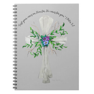 Speak Jesus Grey Cross with Flowers Notebook