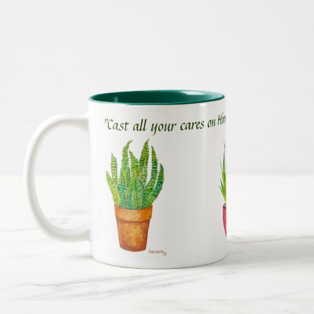 Speak Jesus Succulents Two-Tone Coffee Mug (Left)