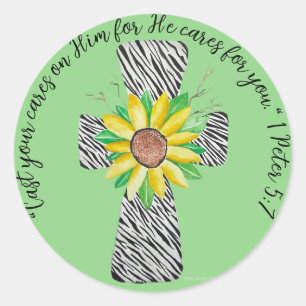 Speak Jesus Zebra Print Cross Classic Round Sticker