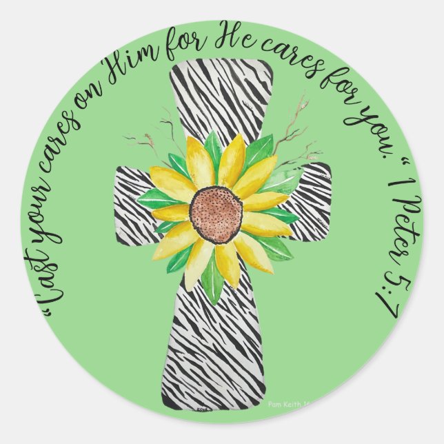 Speak Jesus Zebra Print Cross Classic Round Sticker (Front)