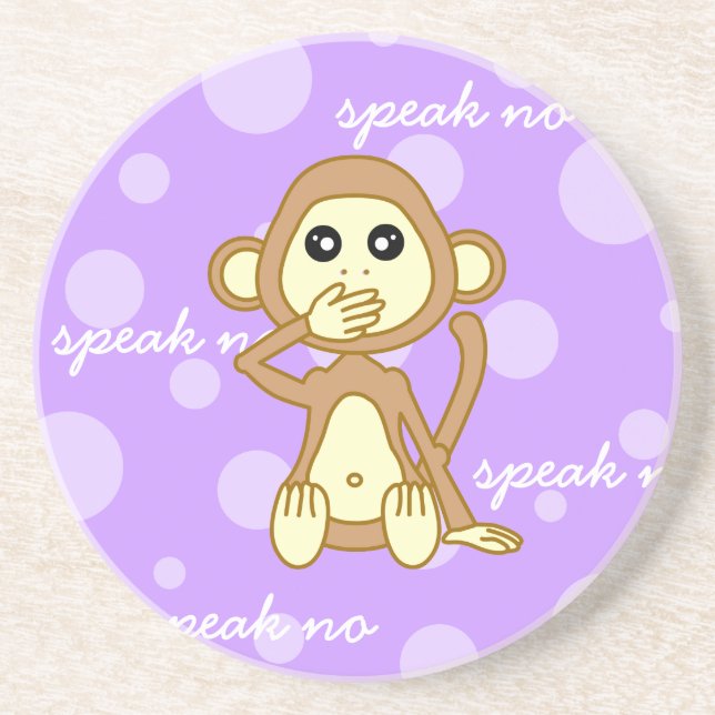 Speak No Evil - Cute Monkey Cartoon Coaster (Front)