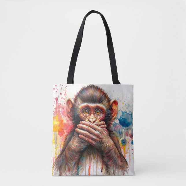 Speak No Evil Monkey Paint Drip Art Tote Bag (Front)