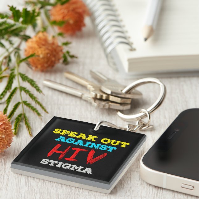 Speak Out Against HIV Stigma - AIDS Awareness Key Ring (Front Right)