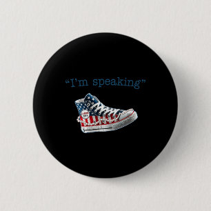 Speaking Kamala Harris President 2024 Usa Flag Sne 6 Cm Round Badge