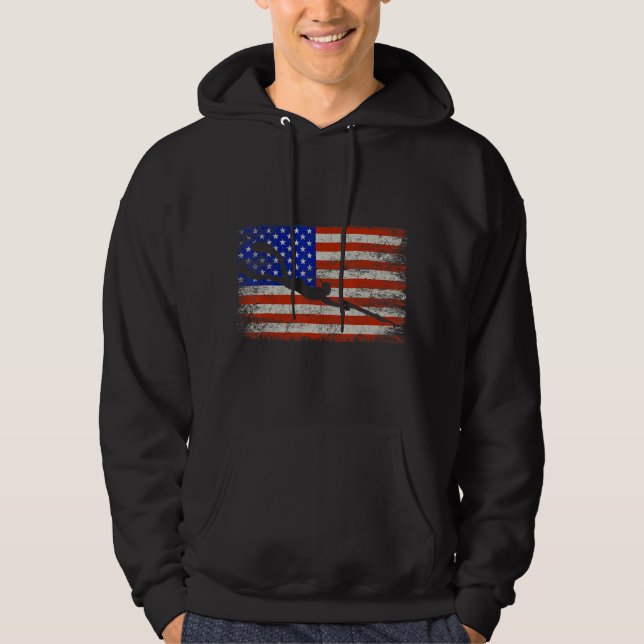Spearfishing American Usa Flag, Spear Fishing Hoodie (Front)