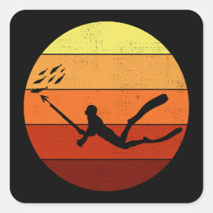 Spearfishing Deep Sea Fishing Retro Vintage Sunset Square Sticker
