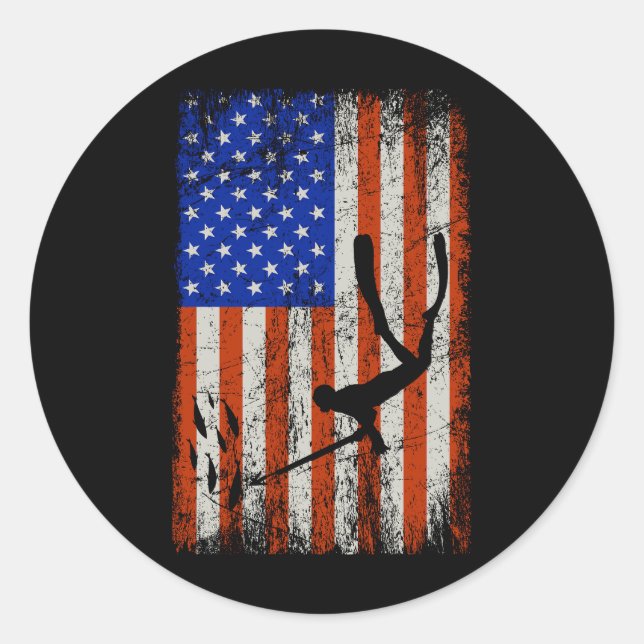 Spearfishing Spearfisher American Flag Vintage Classic Round Sticker (Front)