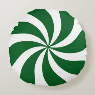 Spearmint Candy Swirl Green and White Round Cushion