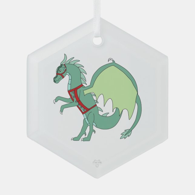Spearmint the Green Ice Dragon Whimsical Art Glass Tree Decoration (Front)