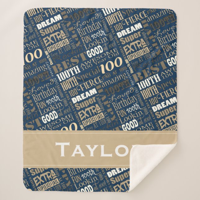 Special 100th Birthday Party Photo Monogram Sherpa Blanket (Front)