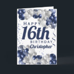 Special 16th Birthday Navy Balloon Card<br><div class="desc">A gorgeous navy and silver balloon jumbo happy 16th birthday card. This fabulous design is the perfect way to wish someone a happy 16th birthday (or any age!) Personalise with our own custom name and message. Blue coloured typography and gorgeous navy blue and silver balloons.</div>