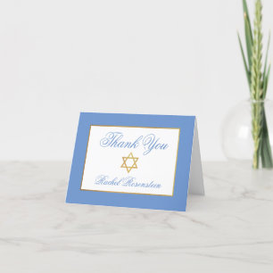Special 1 Bat Mitzvah Blue Gold Folded Thank You Card