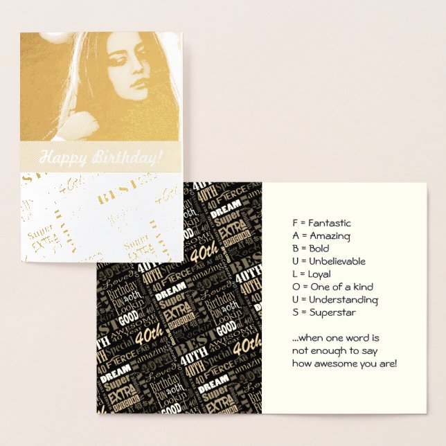 Special 40th Birthday Party Photo Monogram Foil Card (Display)
