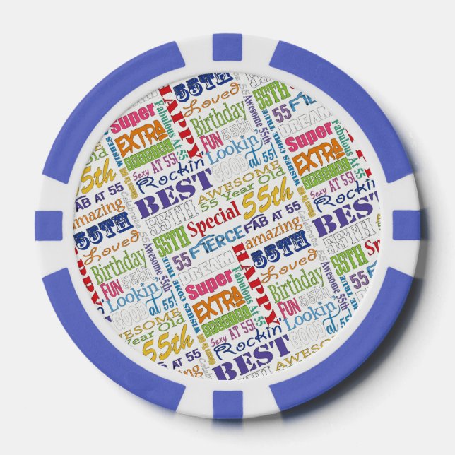 Special 55th Birthday Party Personalised Monogram Poker Chips (Front)