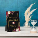 Special 5x7 Burgundy Black Gold Wedding Guestbook Plaque<br><div class="desc">Watercolor Floral Burgundy Black & Gold Wedding Guestbook Table Plaque</div>