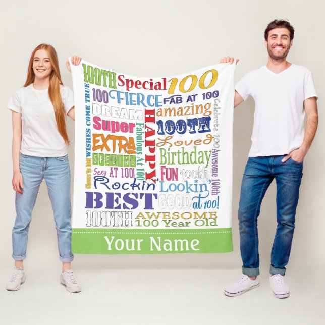 Special and Unique 100th Birthday Party Gifts Fleece Blanket (In Situ)