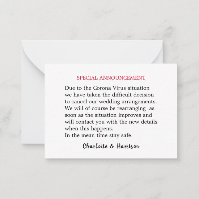 Special Announcement Wedding Postponed (Front)