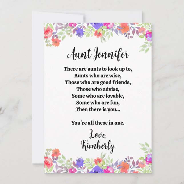 Special Aunt Birthday Occasion Holiday Card (Front)
