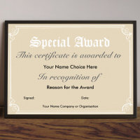 Special Award Certificate