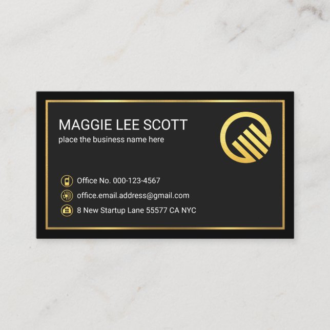 Special Black Grey Gold Frame CEO Founder Business Card (Front)