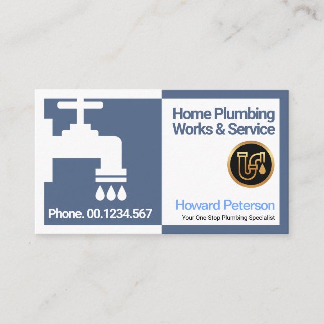 Special Blue White Water Frame Plumber Faucet Business Card (Front)