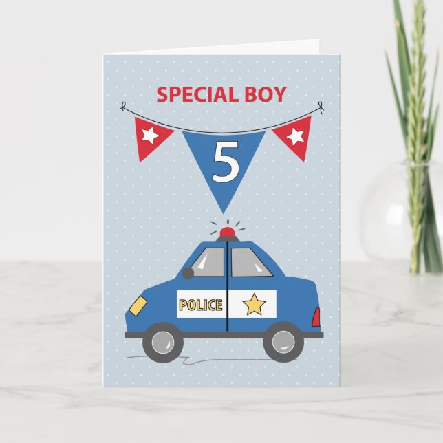 Special Boy 5th Birthday Blue Police Car Card (Front)